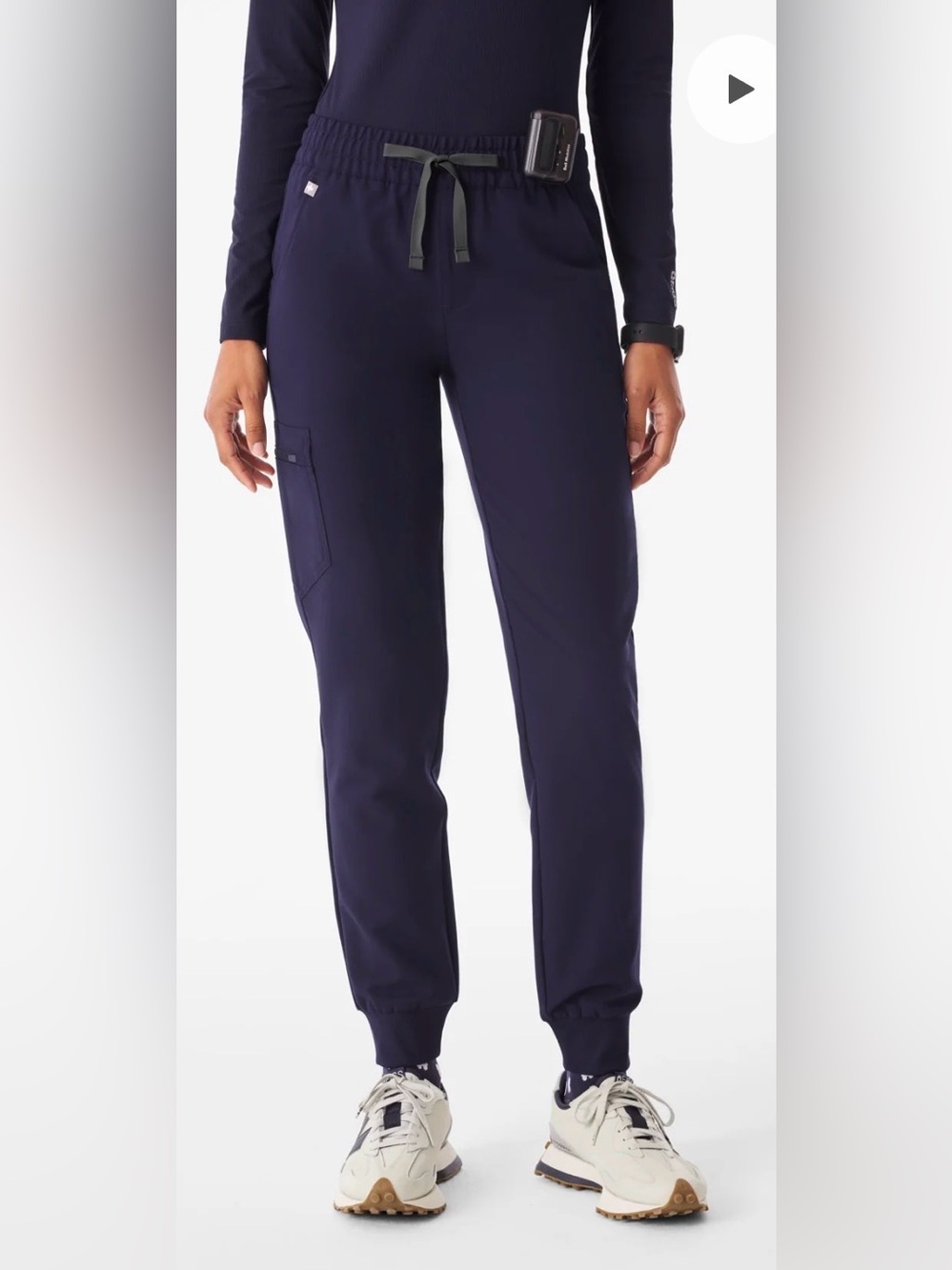 Zamora™ Ruched Casual Scrub Pant high waisted Navy small tall